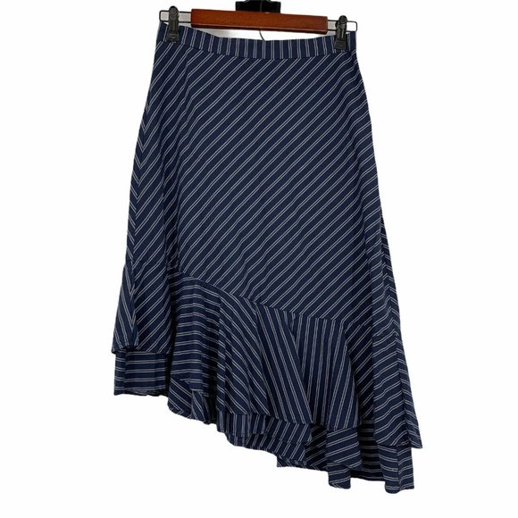 Joie Skirt Womens Size 4 Yenene Blue White Stripe Tiered Ruffle Asymmetrical Hem - Picture 4 of 10